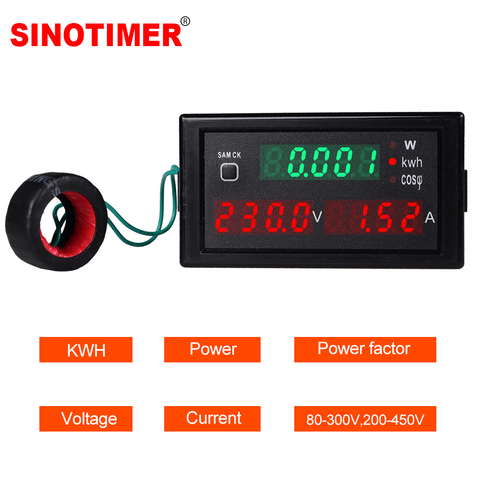 AC 80-300V 300-450V Voltmeter Ammeter KWH Power Energy Meter LED Digital AC Wattmeter Electric Meter with Reset Function 0-100A ► Photo 1/6