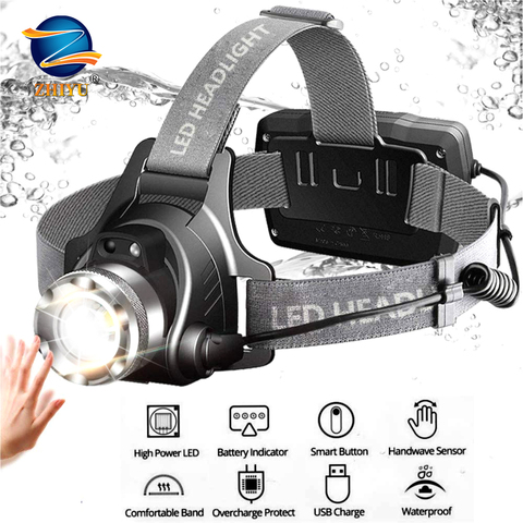 Super Bright LED Headlamps 18650 USB Rechargeable Led Head Lamp,IP65 Waterproof Headlight with 4 Modes and Adjustable Headband ► Photo 1/6