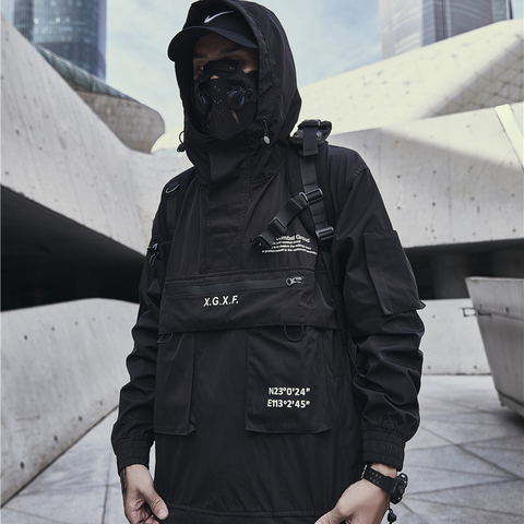 Techwear Jacket Men Streetwear Black Hooded Futuristic Anorak ► Photo 1/6