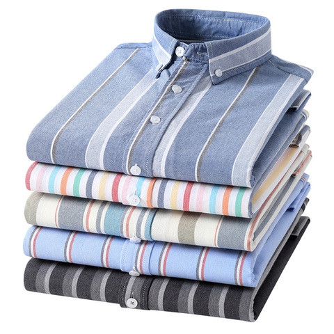 2022 New100% Pure Cotton Mens Oxford Striped Shirts Plaid Business Casual High Quality Long sleeve Shirt For Man Button Up Shirt ► Photo 1/6