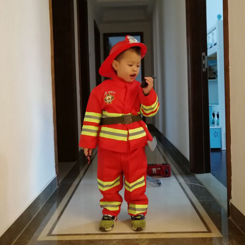 Kids Firefighter Costumes Baby Boys Clothing Set Halloween Party Cosplay Roleplay Fireman Costumes for Teenager Boys with Belt ► Photo 1/6