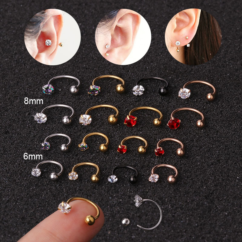 2pc CZ Prong Tragus Cartilage Piercing Stud Earring Ear Ring Stainless Steel