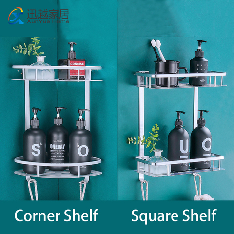 Corner Shower Shelves Aluminum Double Tier Triangular Basket Punch-Free Wall Hanger Storage Rack For Bathroom Kitchen 00BS0301 ► Photo 1/1