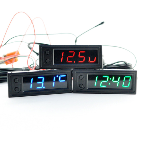 DC 5- 28V DIY Car Brightness Adjustment Clock Temperature 2 Probes Voltage Monitor Meter LED Digital Clock Timer Green Blue Red ► Photo 1/6