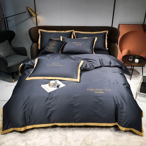 Svetanya Nordic Dark Grey Solid Cotton Embroidery Hotel Linens Fitted Sheet Queen Ru Europe Bedding Set Duvet Cover Set ► Photo 1/6