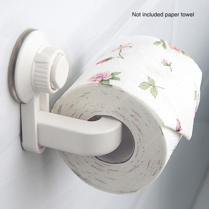 Suction Cup Tissue Paper Roll Holder Box Organizer Bathroom Toilet Wall Mounted 