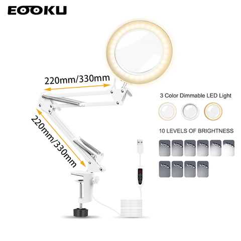 EOOKU Table Clamp Desk Lamp 5X Folding Magnifier LED Illuminated Light  Adjustable Arm for Reading/Working/Beauty Manicure ► Photo 1/6