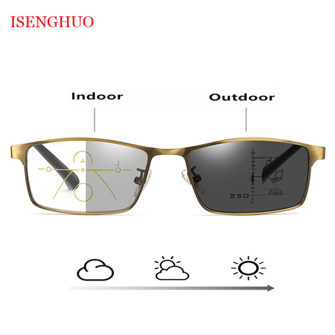 High Quality Photochromic Reading Glasses Men Progressive Multifocal CR-39 Lense Anti-Blue Ray Presbyopic Glasses Metal Frame ► Photo 1/6