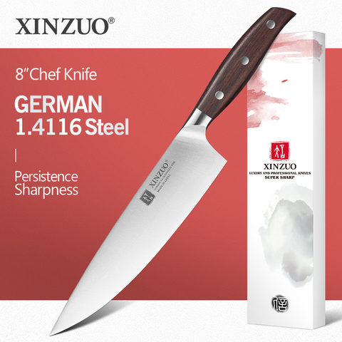 XINZUO 8'' Chef Knife German DIN 1.4116 Steel Kitchen Knives Stainless Steel Meat Vegetables Knife Kitchen Red Sandalwood Handle ► Photo 1/6
