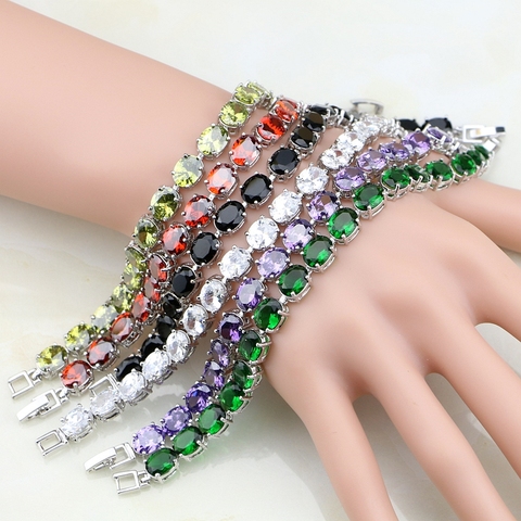 925 Silver Jewelry Multicolor Cubic Zirconia White Crystal Charm Bracelet Chain Link For Women Free Gift Box 19 cm ► Photo 1/6