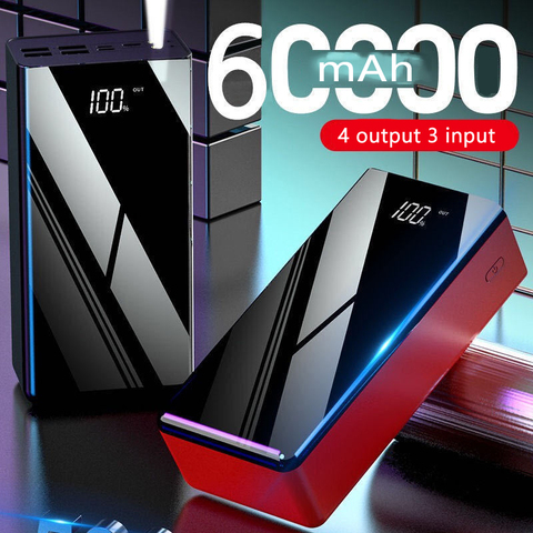 60000mAh Power Bank for iPhone Xiaomi mi Pover Bank 60000 mAh Powerbank External Battery Poverbank Fast Charging with Dual Light ► Photo 1/6