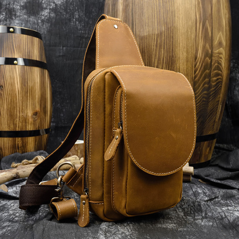 MAHEU Casual Chest Bag Leather Men's Single Shoulder Backpack Genuine Leather Sling Bag Men Male Phone Pouch Bag Crossbody Brand ► Photo 1/6
