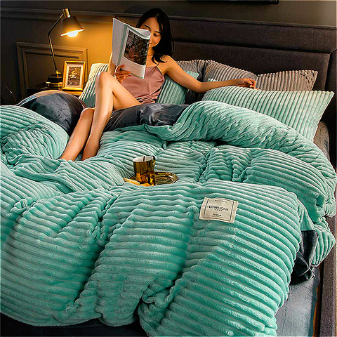 Thicken Flannel Duvet Cover Solid Color Warm Coral Velvet Quilt Cover Modern Ultra Soft Luxury Comforter Covers Winter Bedding ► Photo 1/6