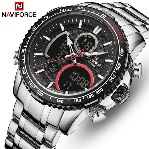 NAVIFORCE Brand Watch Men Stainless Steel Band Waterproof Quartz Wristwatch Big Sports Chronograph Clock Watches Date Male Reloj ► Photo 1/6