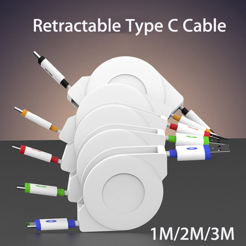 2/3M USB Type C Retractable Cable For Samsung Galaxy S10 S8 Note 10 Plus A50 redmi note 8 7 k20 pro A3 A2 Phone Charger CABLE ► Photo 1/6