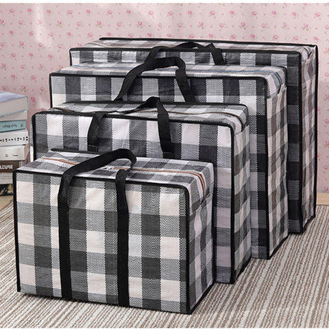 PP Woven Material Bag Camping Moving Package Bag Quilt Clothes Storage Bag Students Dormistory Storage Package Grid Simple Style ► Photo 1/6