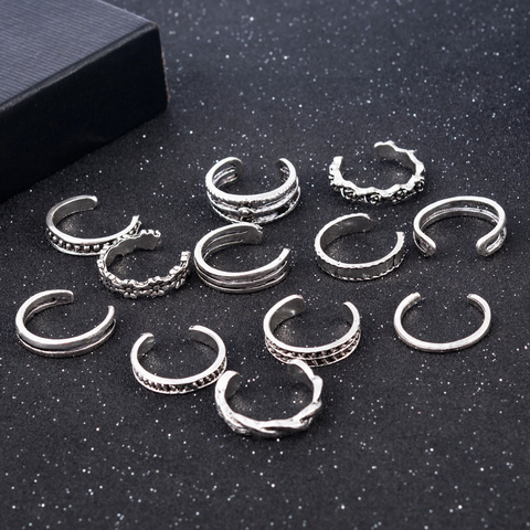 12PCs/set Women Lady Unique Adjustable Opening Finger Ring Retro Carved Toe Ring Foot Beach Foot Jewelry anillos mujer ► Photo 1/6
