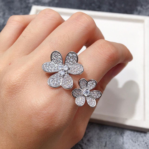 AAA Luxury Fashion Adjustable Free Ring Silver Gold Tone Pave Premium  CZ Flower Rings Wedding  Jewelry for Women ► Photo 1/6