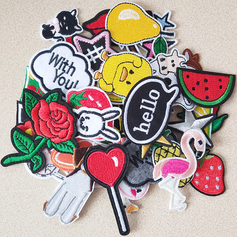 Cartoon Animal Embroidery Patches For Clothing DIY Iron On Patches On Clothes Fruit Patch Rose flower Custom Patch letter star ► Photo 1/6