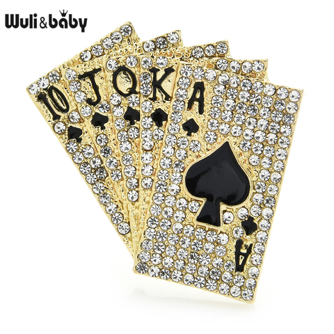 Wuli&baby Sparkling Full Crystal Poker Brooch Pins 10 J Q K A 2022 Designer Women Fashion Jewelry Gift ► Photo 1/6