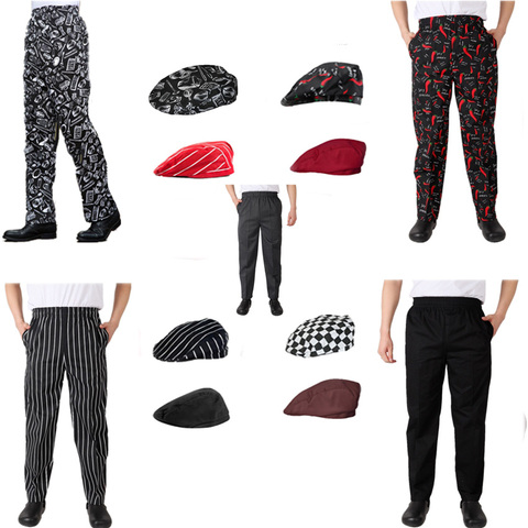 Fashion Elastic Waistband Chef Uniform Pants Hats Men Costume Work Wear Cook Kitchen Striped Trousers  Breathable  Fancy Costume ► Photo 1/6