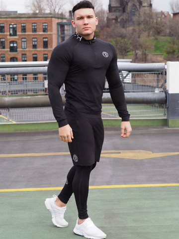 New Men Fitness Three-Piece Bodybuilding Cycling Stretch Tracksuits Tight Long Sleeve Sportswears+Men's 2 in 1 Leggings pants ► Photo 1/6