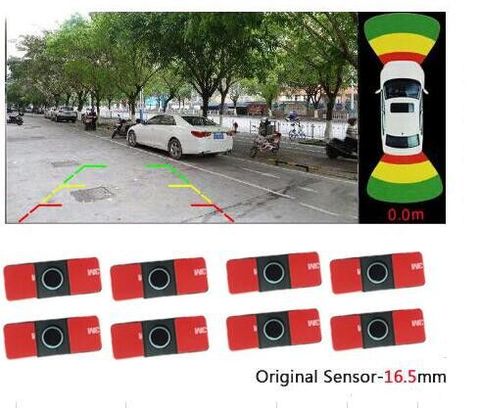 Car Video ops Parking Radar Sensor Front Rear 16mm 8 Flat Sensor 2 Video camera For Car 360 parking detection on Monitor Android ► Photo 1/1