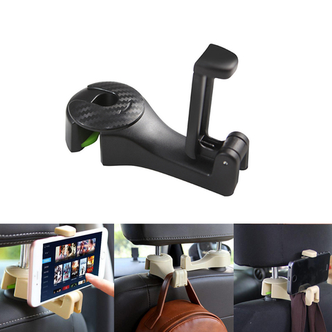 Universal Multifunctional Car Vehicle Back Seat Headrest Mobile Phone  Holder Hanger Holder Hook For Bag Purse Cloth Grocery (black Set Of 2)