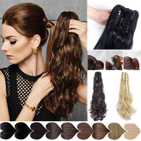 MERISI HAIR Long Wave Ponytail Hair Extensions Claw Ponytails 22 inch Synthetic Hair Piano Color Women's Hairpieces ► Photo 1/6
