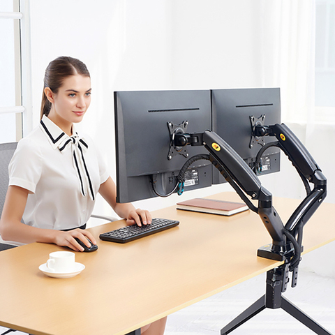 2022 New NB F160 Dual Monitor Holder Full Motion Dual Arm Monitor Support 17-27 inch Monitor Mount Bracket Load 2-9 kgs each ► Photo 1/6