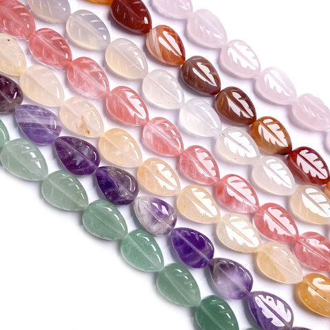 15Pcs Natural Stone Beads Leaf Shaped Vertical Semi-precious Punch Loose Bead For Jewelry Making DIY Necklace Bracelet Accessory ► Photo 1/6