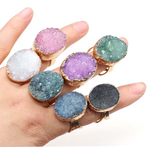 New Hot Irregular Natural Druzy Agates Stone Rings for Women Men Crystal Adjustable Finger Rings Exquisite Jewelry Gifts ► Photo 1/6