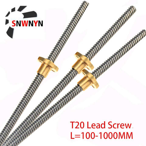 T20 Lead Screw 100 150 200 250 300 350 400 450 500 600 1000mm Picth 4mm Lead 4mm Trapezoidal Screw With Brass Nut For 3D Printer ► Photo 1/6