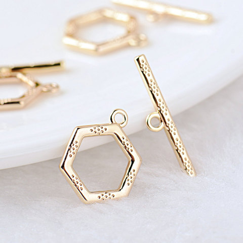 6 Sets O:12MM T:20MM 24K Gold Color Plated Brass Hexagon Bracelet O Toggle Clasps High Quality Diy Jewelry Accessories ► Photo 1/3