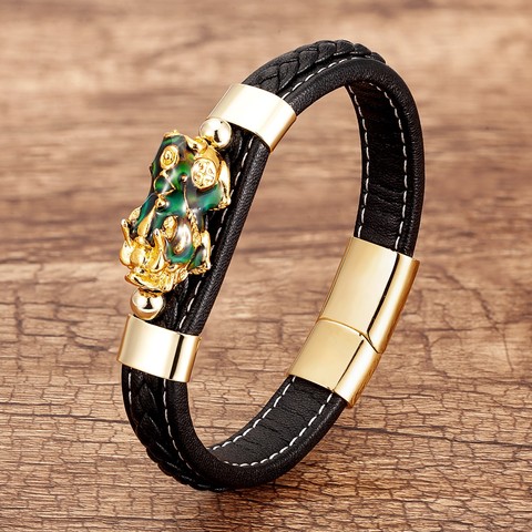 Unique Pixiu Guardian Bracelet Bring Luck Wealth Charm Bracelets For Men Chinese Fengshui Wristband Unisex Leather Bangles ► Photo 1/5