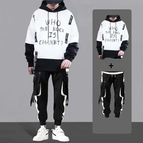 Spring Autumn Fashion Men's Sets Hip Hop Hooded Sweatshirt Men+Casual Jogger Elastic Waist Trousers Men Clothing Tracksuit Sets ► Photo 1/6