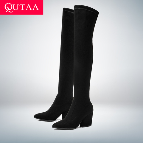 QUTAA 2022 Women Over The Knee High Boots Wedges Heels Winter Shoes Pointed Toe Sexy Elastic Fabric  Women Boots Size 34-43 ► Photo 1/6