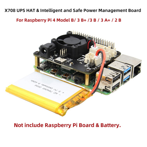 Raspberry Pi X708 UPS HAT & Power Management Board with Cooling Fan ,AC Power Loss Detection, Auto On & Safe Shutdown Function ► Photo 1/6