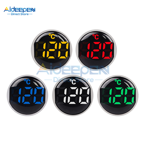 22mm Round Small Mini LED Light Display Thermometer Digital Temperature Meter Indicator AC 50-380V 220V -20-120'C With 1M Sensor ► Photo 1/6