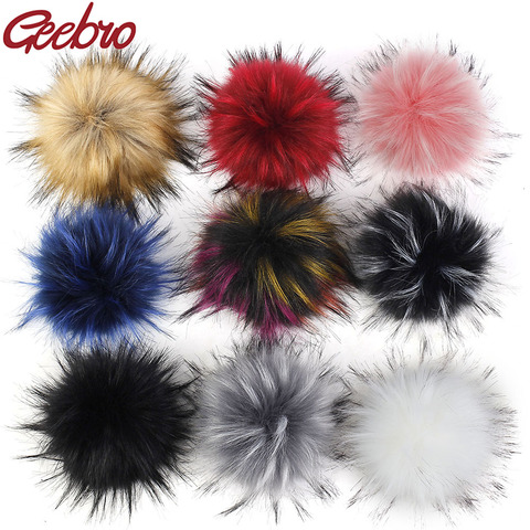 Geebro 15 CM Handmade DIY Hairball Hat Beanie Balls Faux Fur Pom Pom Wool Ball With Buckle Bags Accessories Female Winter Caps ► Photo 1/6