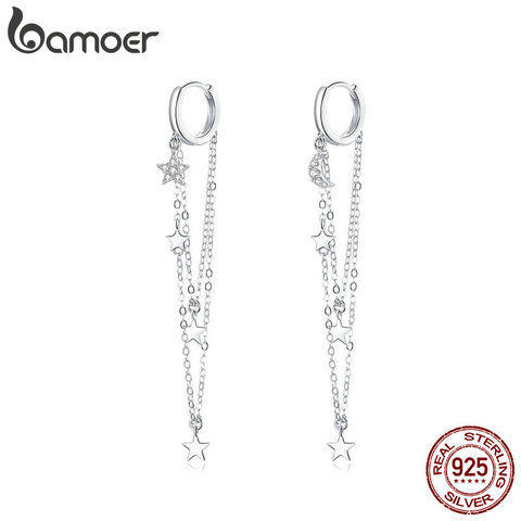 bamoer 925 Sterling Silver Jewelry Gift with Stars & Moon Tassel Earrings Earrings for Women Girls Gift Statement Jewelry SCE982 ► Photo 1/6