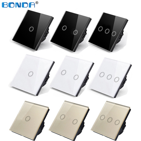 BONDA touch switch, EU standard, white crystal, glass panel, touch switch, Ac220v, 1 set, 1 way, wall light, wall touch screen ► Photo 1/6
