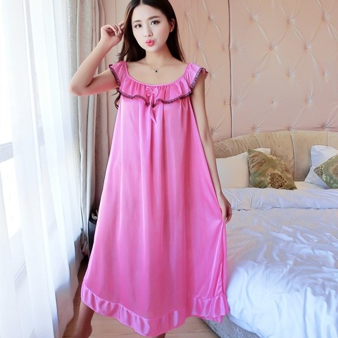 Oversize 6XL O Neck Women Satin Nightgown Sexy Sleepwear Short Sleeve Ladies Silk Nightwear Sleep Wear Night Gown Lingerie Dress ► Photo 1/6