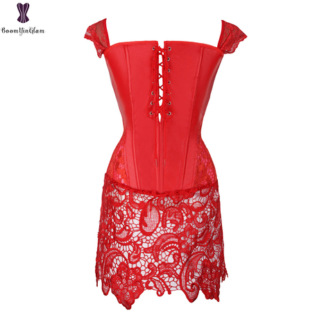 Sexy Red Corset Dress Plus Size 6XL Bustier Dresses Overbust Corsets Bustier Steampunk Gorset Faux Leather Corselet Lace Korsett ► Photo 1/6