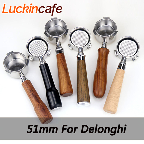 51mm For Delonghi Coffee Bottomless Portafilter Dosing Ring Espresso Coffee Funnel Wooden Handle Filter Holder Coffee Accessory ► Photo 1/6