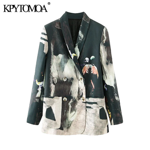 KPYTOMOA Women 2022 Fashion Tie dye Print Patchwork Blazer Coat Vintage Long Sleeve Pockets Female Outerwear Chic Veste Femme ► Photo 1/1