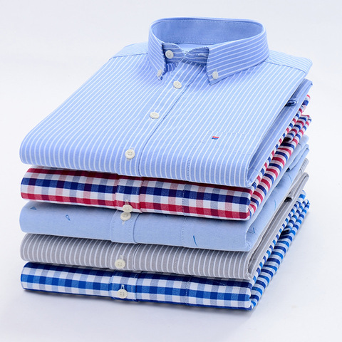 plaid Solid color Striped Shirt Tops Oxford Casual Men's Shirts With Long Sleeves Slim Fit Camisa Social 5XL 6XL Big Size ► Photo 1/6