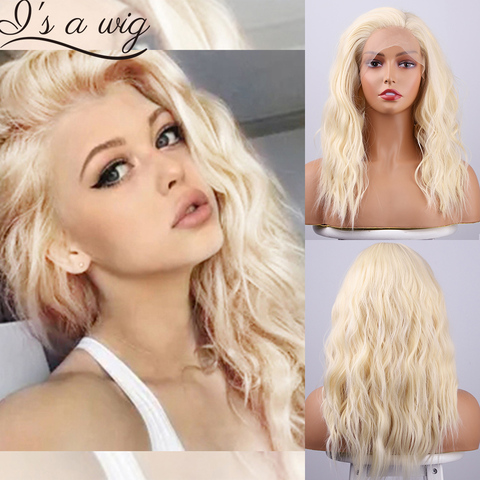 I's a wig Synthetic Lace Front Wigs 613 Blonde Short Wavy Lace Wigs for Black/White Women can Cosplay Free Part Pink Black Hair ► Photo 1/6