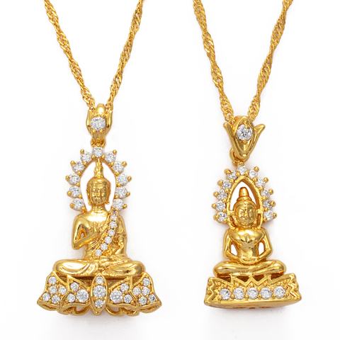 Anniyo Cambodian Style Garden Buddha Buddhism Pendant Necklaces With Cubic Zirconia Jewelry Thailand/Vietnam/Laos Gifts  #048004 ► Photo 1/6