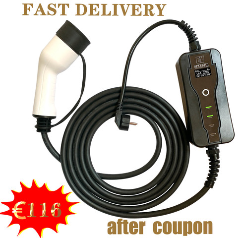 Electric vehicle charging station 5m portable 8A-10A-13A-16A